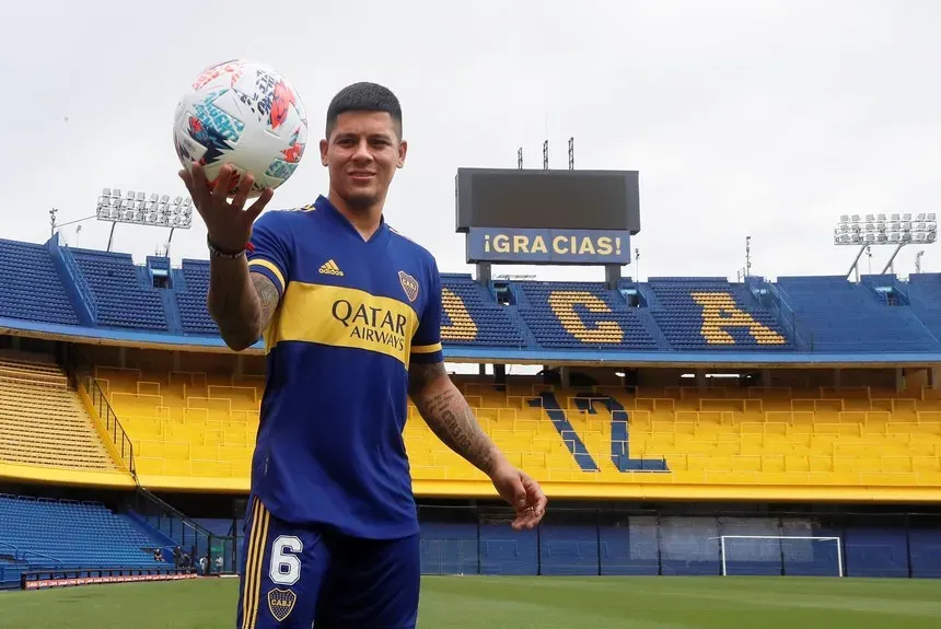 Marcos Rojo en su presentación como jugador de Boca durante inicios del 2021. (Prensa Boca)