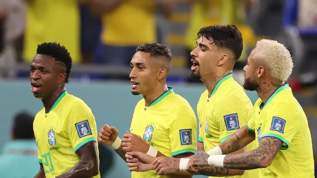 Vinícius Júnior, Raphinha, ucas Paquetá e Neymar na Seleção Brasileira. Foto: Michael Steele/Getty Images