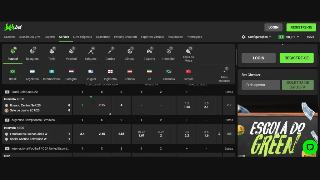 As apostas em tempo real também estão disponíveis na Luva.Bet.