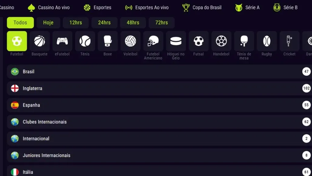 Plataforma conta com os principais campeonatos de futebol do mundo (Crédito: Reprodução / Obabet)