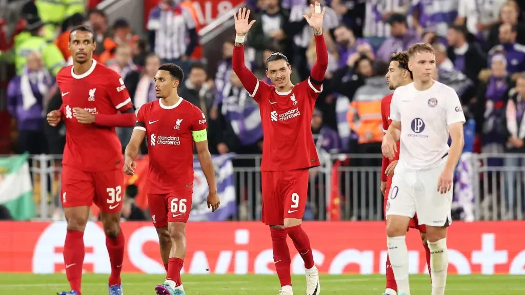Darwin Núñez festejando un gol en Liverpool. (Foto: Getty)