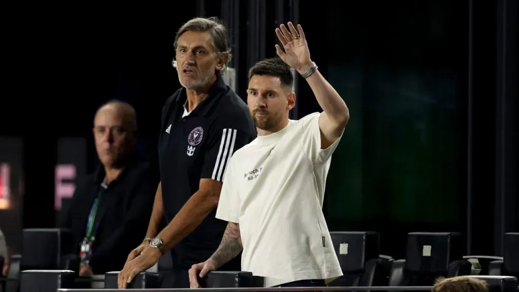 Messi vio el partido de ida ante Rayados desde uno de los palcos del Chase Stadium (Getty Images).