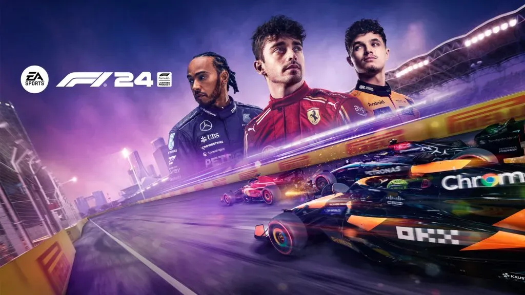 Lando Norris, Charles Leclerc y Lewis Hamilton en la portada del juego.