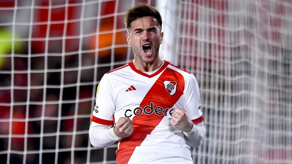 Agustín Palavecino celebrando un gol en River (Getty Images).