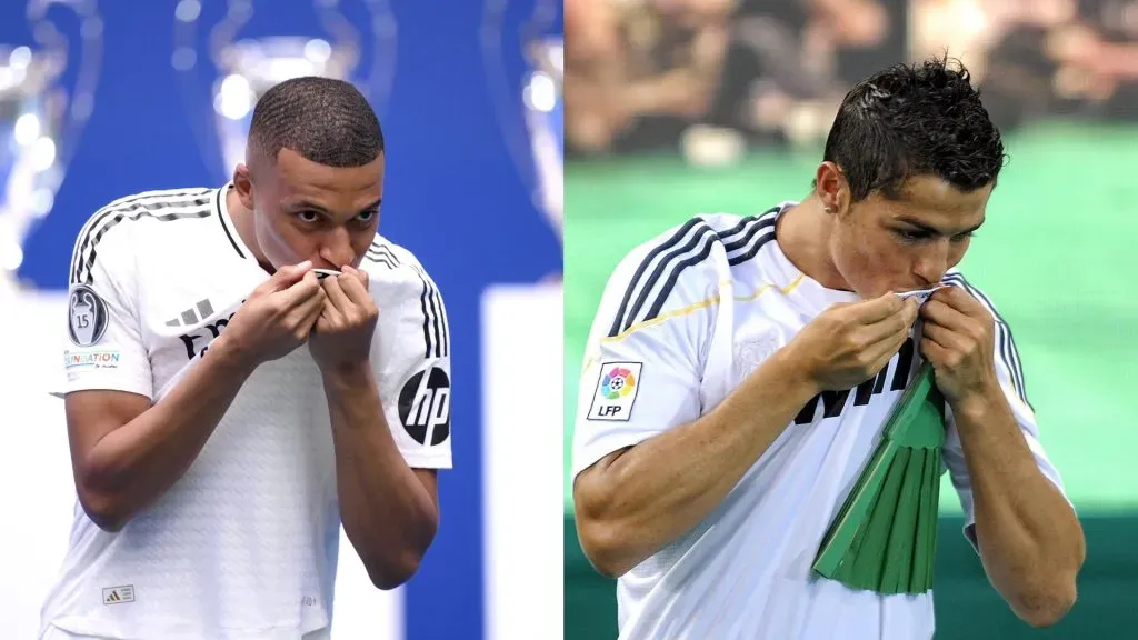 El gesto que Mbappé le copió a Cristiano Ronaldo: beso al escudo del Madrid.