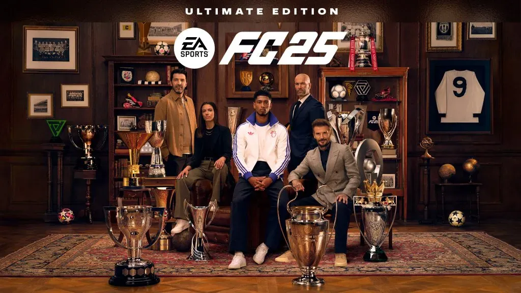 Bellingham, Beckham, Bonmatí, Buffon y Zidane en la portada de la Ultimate Edition del EA FC 25.