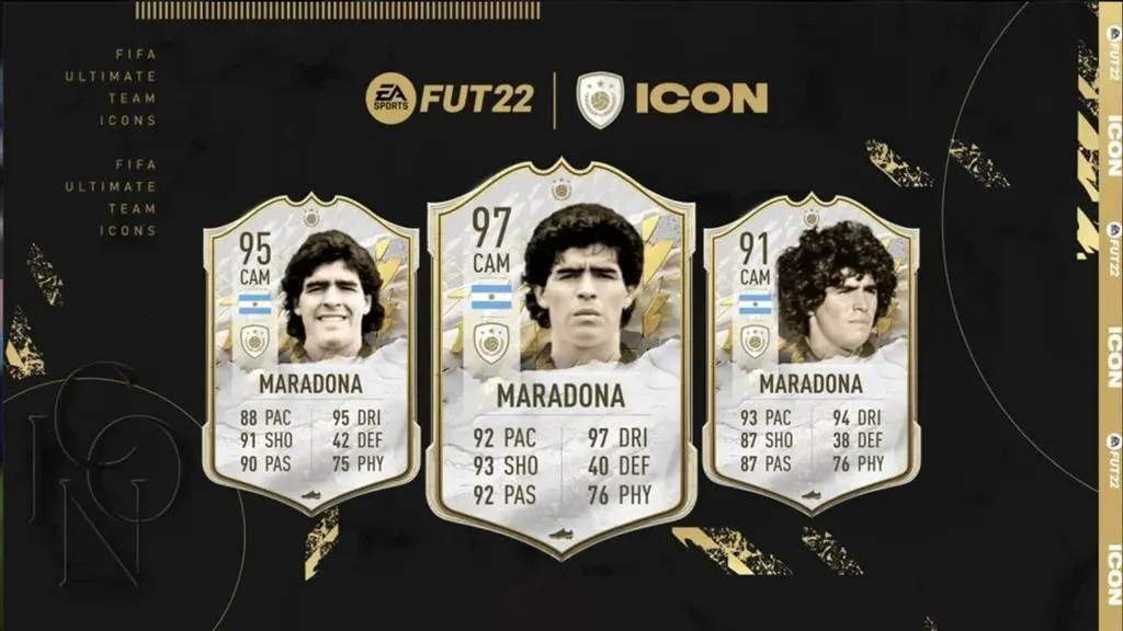 Las últimas versiones de Maradona en el Ultimate Team del FIFA 22.