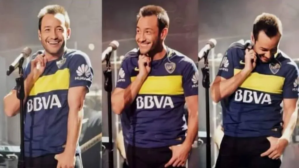 Luciano mezclando sus pasiones: música, fútbol y Boca.