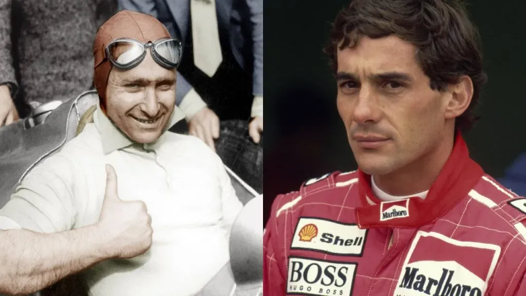 Juan Manuel Fangio y Ayrton Senna, los ídolos de Colapinto (IMAGO / Bridgeman Images – IMAGO / Crash Media Group).