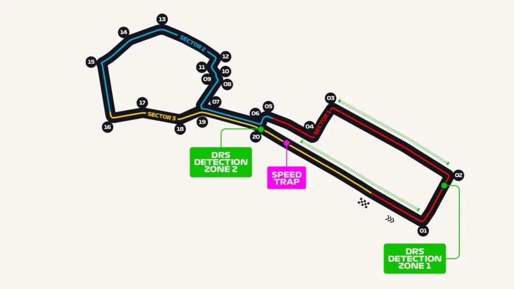 El trazado del circuito de Bakú, con largas rectas y una zona muy trabada en el castillo.