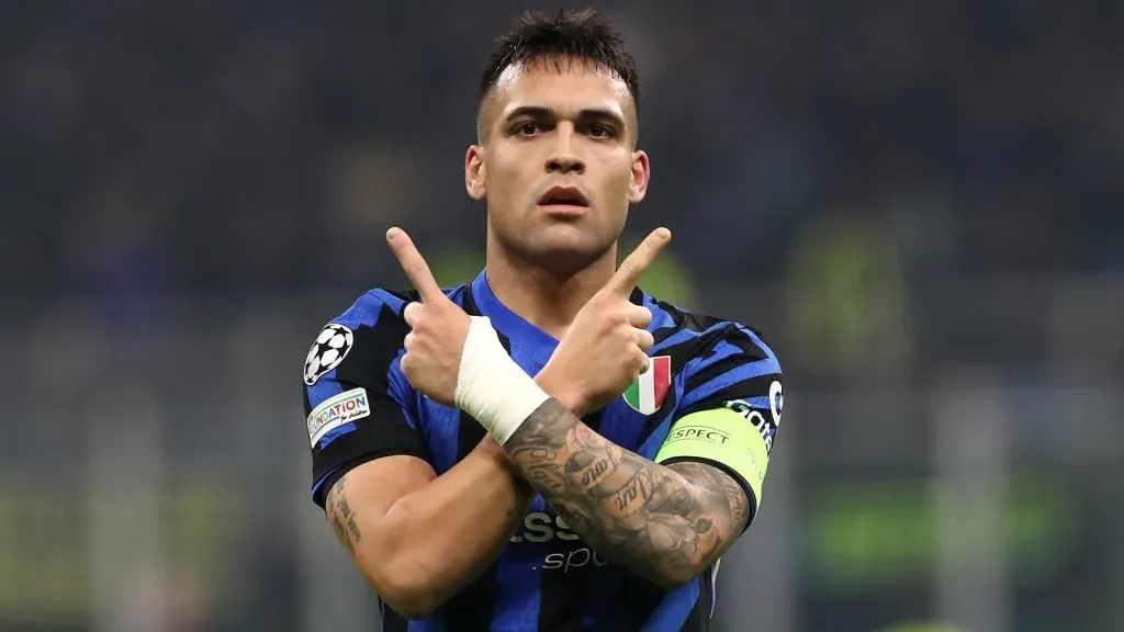 Lautaro Martínez festejando un gol en Inter de Milán.