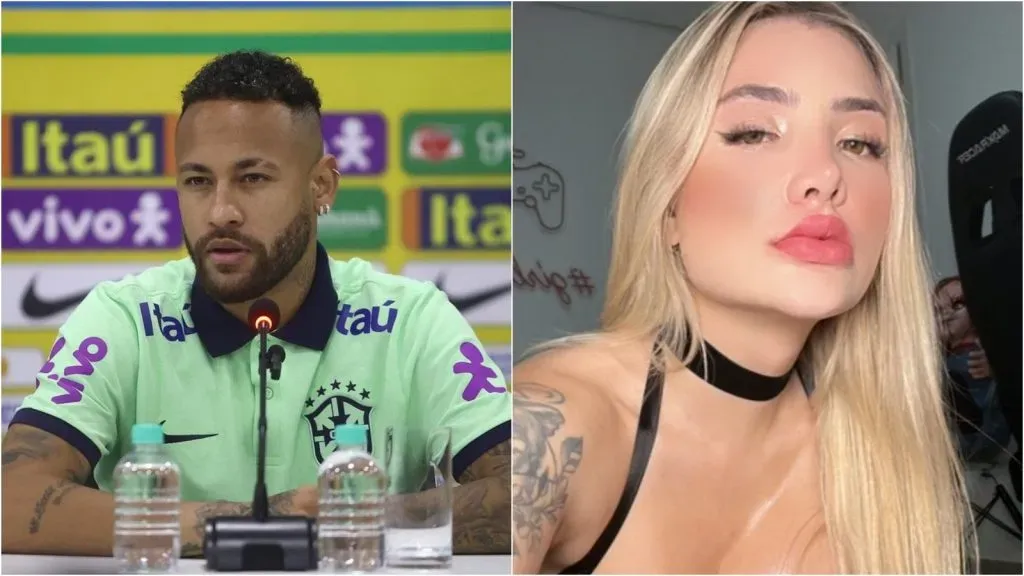 Neymar Jr xinga Aline Farias após exposed. Reprodução/CBF e Reprodução/Instagram/Aline Farias.