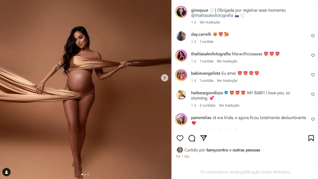 Gi Roque no ensaio de sua gravidez. Reprodução/Instagram
