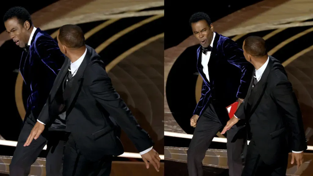 Will Smith e Chris Rock no Oscar 2022. Reprodução/Getty Images