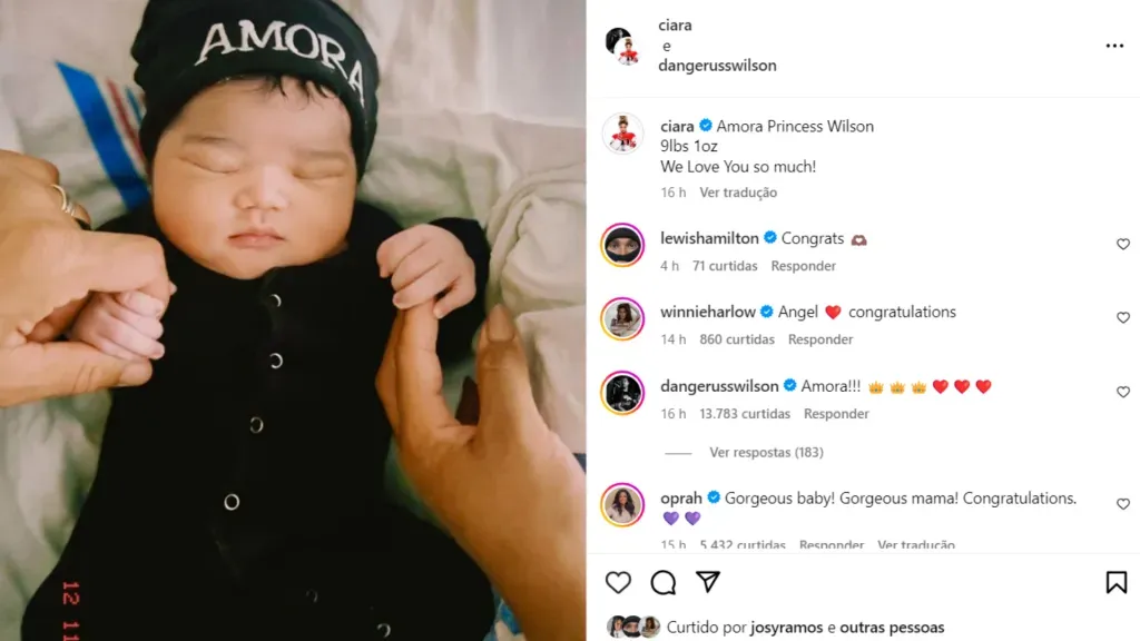 Ciara e Russel Wilson anunciam nascimento da filha. Reprodução/Instagram