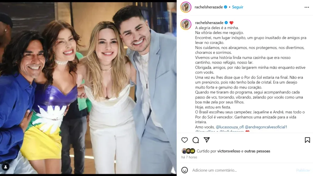 Rachel Sheherazade em seu Instagram. Reprodução/Instagram