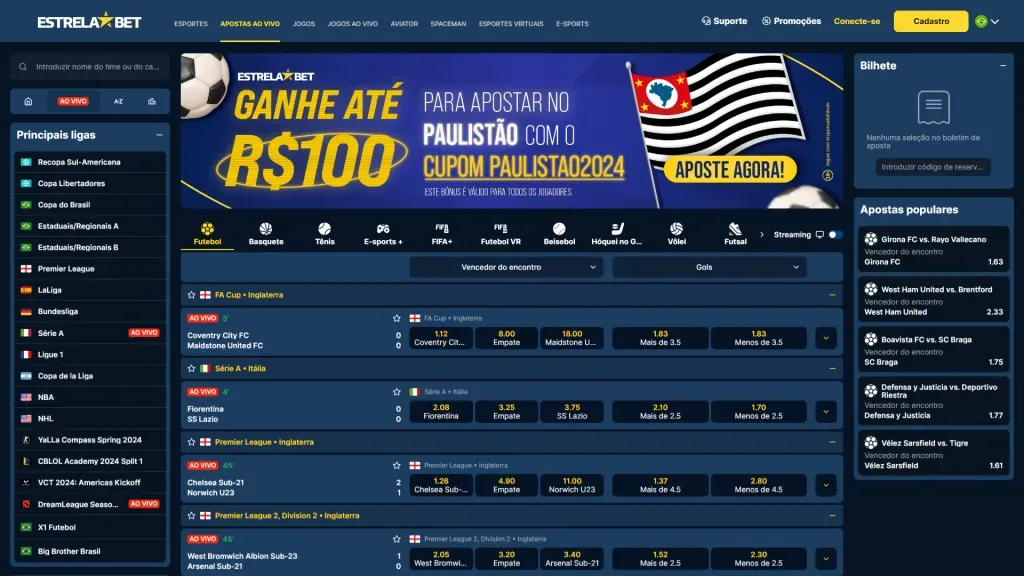 A EstrelaBet possui um amplo catálogo de apostas esportivas