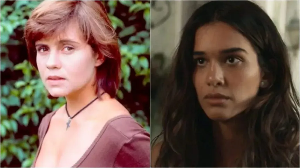 Mariana nas duas versões de Renascer. Foto 1: Acervo/Globo; Foto 2: Reprodução/Globo