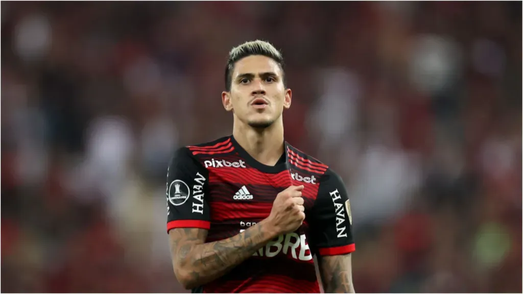 Pedro, jogador do Flamengo, na Libertadores – Foto: Buda Mendes/Getty Images