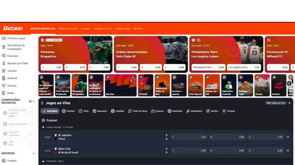O site da Betano conta com boas promoções e ferramentas de apostas  | Crédito: Reprodução / Betano Brasil