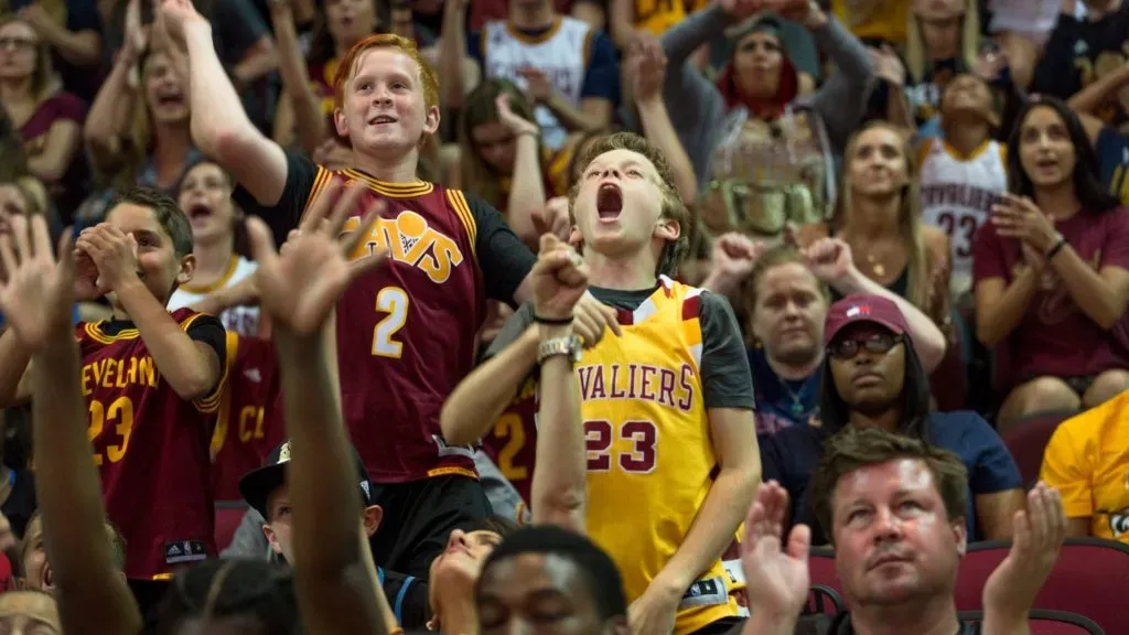 Cleveland Cavaliers fans react as they watch Game 5 of the NBA Finals between the Cleveland Cavaliers and the Golden State Warriors during a watch party on June 12, 2017. (Source: Angelo Merendino/Getty Images)