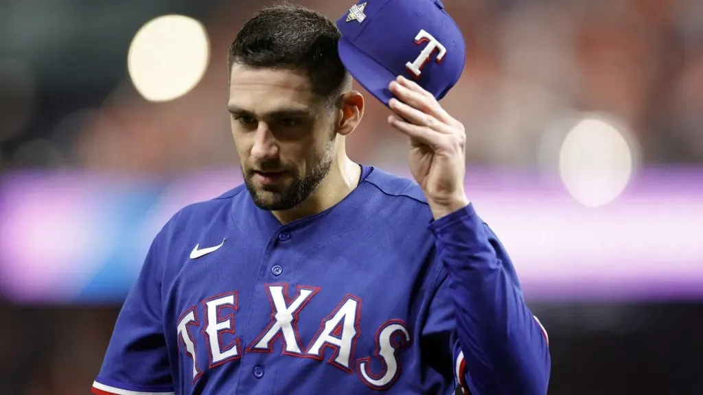 Nathan Eovaldi #17 of the Texas Rangers