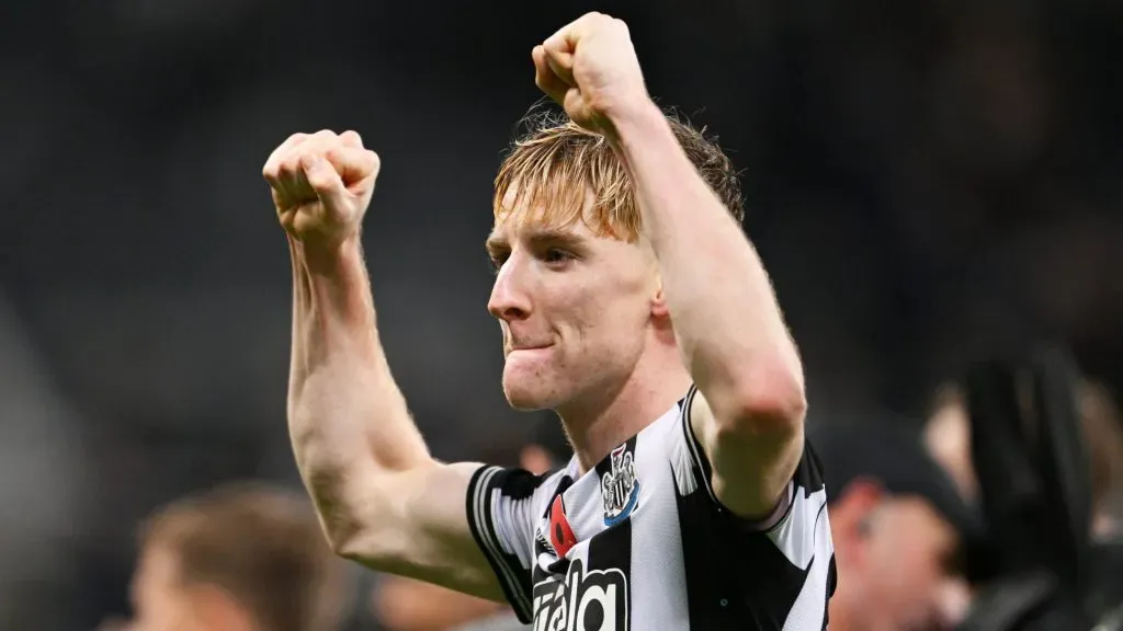 Anthony Gordon celebrates his goal against Arsenal