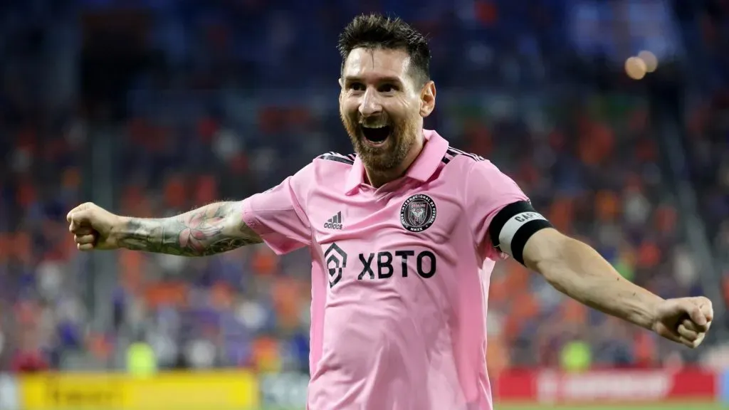 Lionel Messi celebrating an Inter Miami goal