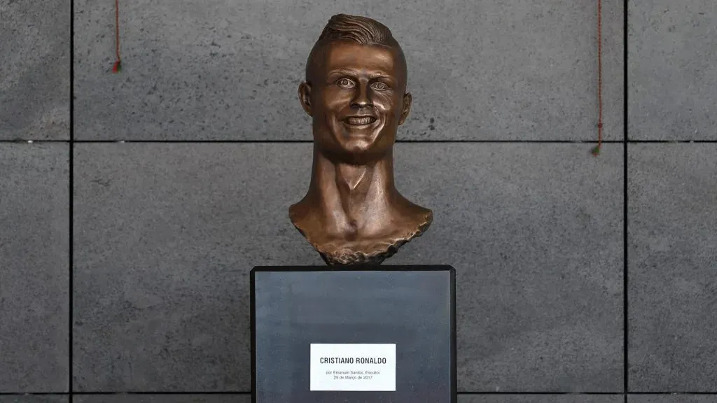 Statue of Cristiano Ronaldo at the ceremony at Madeira Airport on March 29, 2017 in Santa Cruz, Madeira, Portugal.
