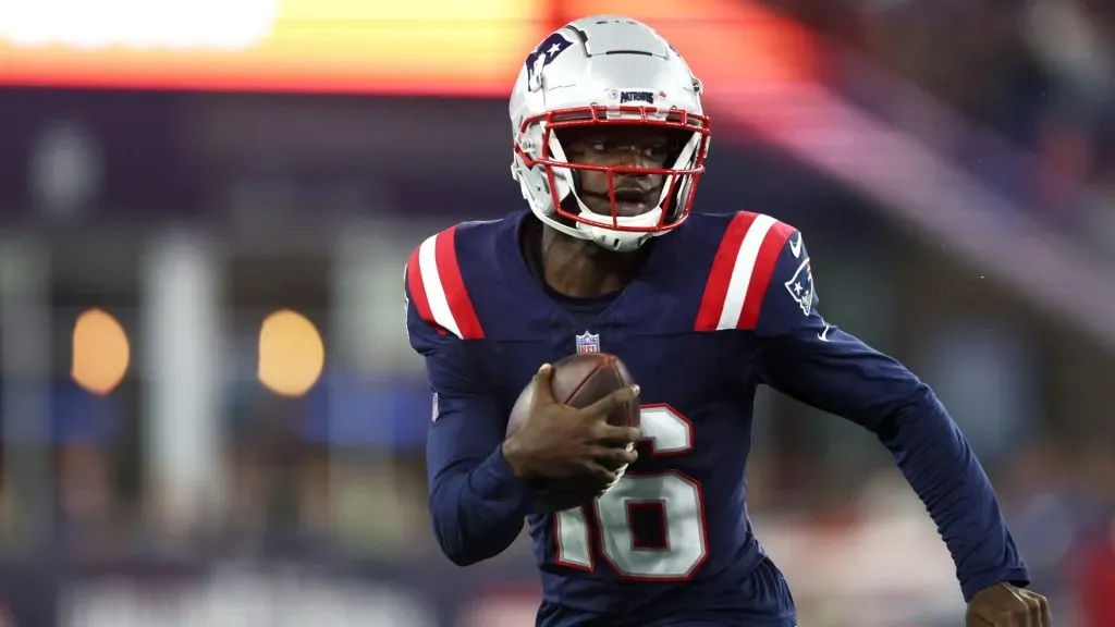 Malik Cunningham runs with the ball during the fourth quarter during the preseason game against the Houston Texans at Gillette Stadium on August 10, 2023 in Foxborough, Massachusetts.