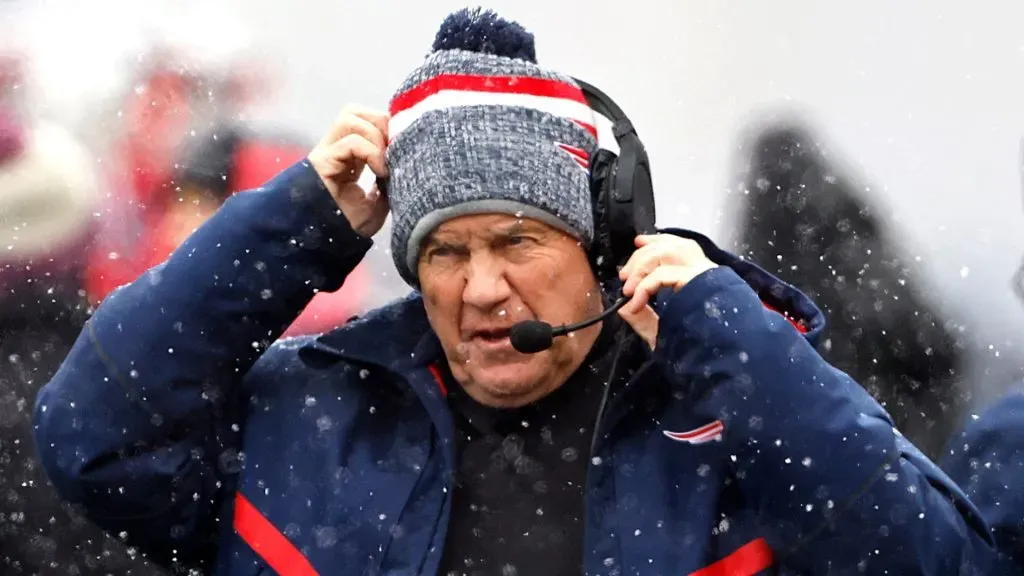 New England Patriots head coach Bill Belichick looks on in the first half at Gillette Stadium on January 07, 2024 in Foxborough, Massachusetts.