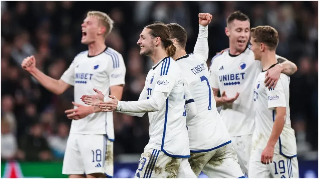 Players of F.C. Copenhagen react after winning the UEFA Champions League match – Maja Hitij/Getty Images