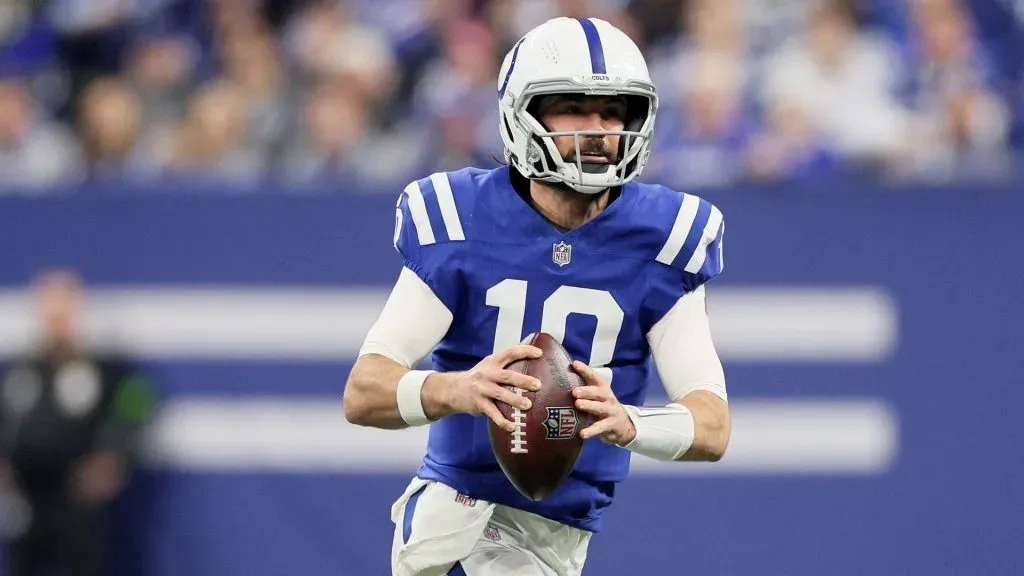 Gardner Minshew #10 of the Indianapolis Colts runs with the ball during the game against the Houston Texans at Lucas Oil Stadium on January 06, 2024 in Indianapolis, Indiana.