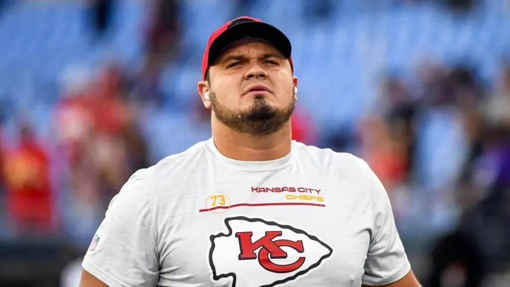Nick Allegretti (73) warms up for the Kansas City Chiefs game versus the Baltimore Ravens on September 19, 2021 at M&T Bank Stadium in Baltimore, MD.