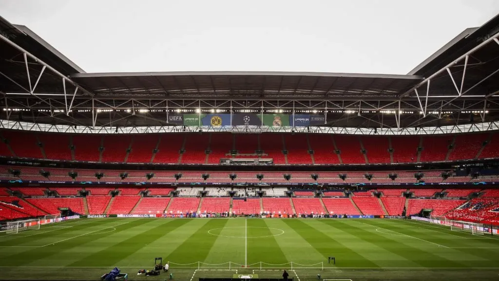 A general view inside Wembley Stadium prior to the UEFA Champions League 2023/24 final match between Borussia Dortmund v Real Madrid CF at Wembley Stadium on May 31, 2024 in London, England.