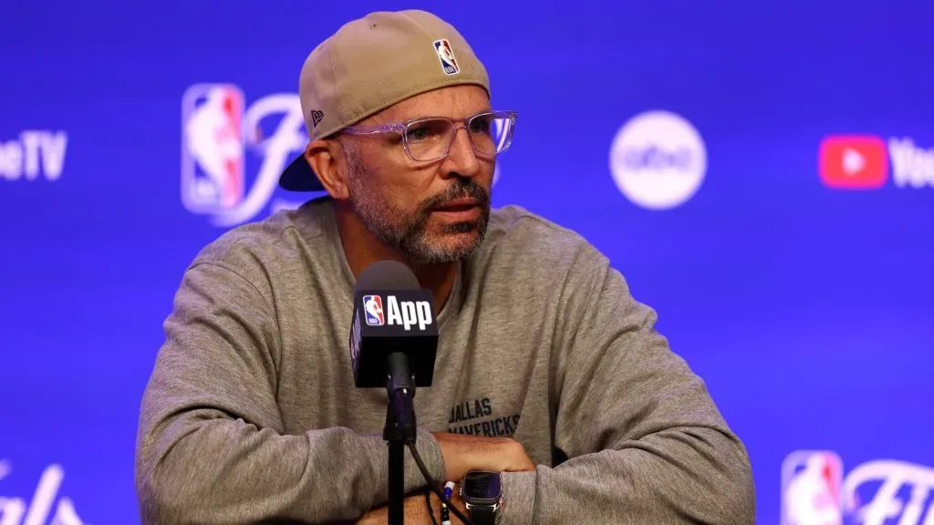 Dallas Mavericks head coach Jason Kidd speaks to the media during the 2024 NBA Finals Media Day at TD Garden on June 05, 2024 in Boston, Massachusetts.