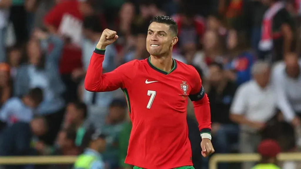Cristiano Ronaldo of Portugal celebrates scoring Portugal second goal during the International Friendly match between Portugal and Republic of Ireland at Estadio Municipal de Aveiro on June 11, 2024 in Aveiro, Portugal.