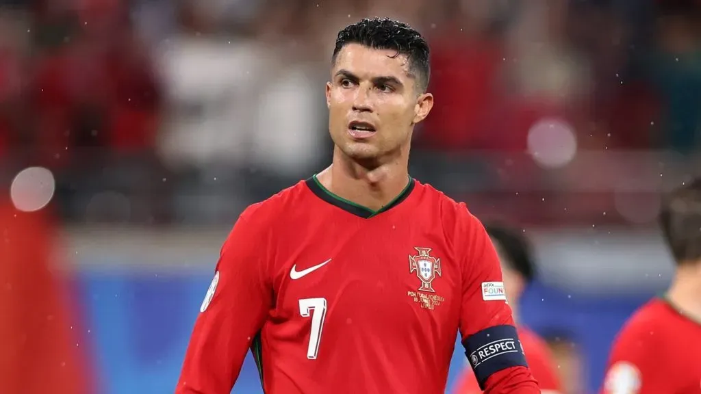 Cristiano Ronaldo of Portugal looks on during the UEFA EURO 2024 group stage match between Portugal and Czechia at Football Stadium Leipzig on June 18, 2024 in Leipzig, Germany.