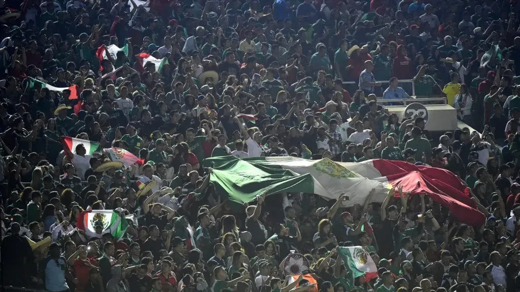 Mexico fans celebrate a goal from Oribe Peralta #19 to take a 2-0 lead over Jamaica during Copa America Centenario at Rose Bowl on June 9, 2016 in Pasadena, California.