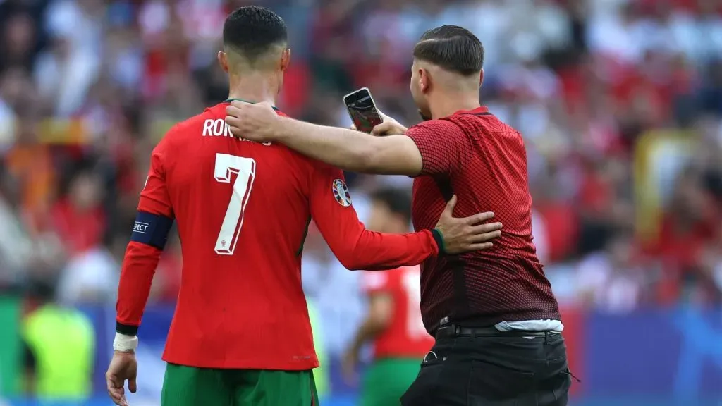 Cristiano Ronaldo with a fan in Portugal vs Turkey