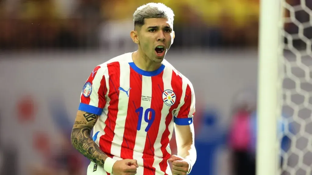 Julio Enciso of Paraguay celebrates after scoring the team’s first goal during the CONMEBOL Copa America 2024. Photo by Tim Warner/Getty Images