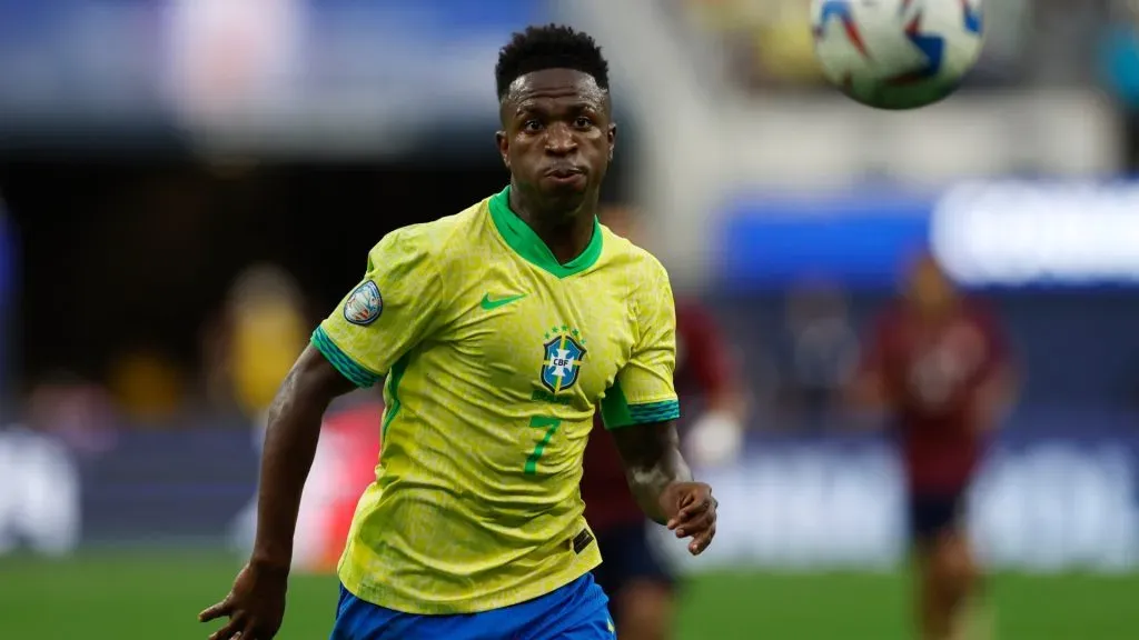 Vinicius Junior of Brazil looks on during the CONMEBOL Copa America, 2024 Group D. Photo by Buda Mendes/Getty Images.