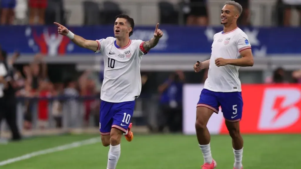 Christian Pulisic of United States celebrates after scoring the team’s first goal during the CONMEBOL Copa America 2024 Group C match between United States and Bolivia at AT&T Stadium on June 23, 2024 in Arlington, Texas. Photo by Omar Vega/Getty Images