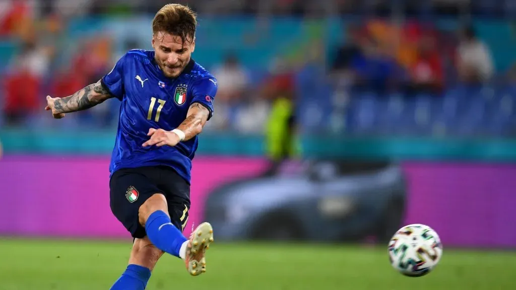 Ciro Immobile of Italy scores their side’s third goal during the UEFA Euro 2020 Championship Group A match between Italy and Switzerland at Olimpico Stadium on June 16, 2021 in Rome, Italy. Photo by Claudio Villa/Getty Images