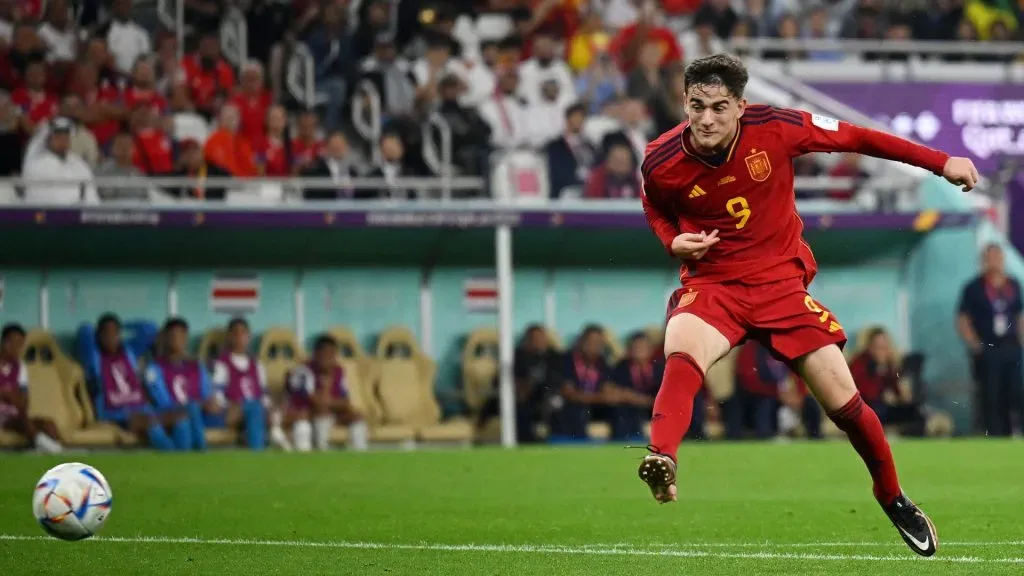 Gavi of Spain scores their team’s fifth goal during the FIFA World Cup Qatar 2022. Photo by Clive Mason/Getty Images