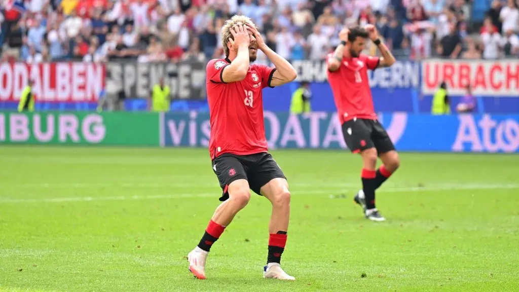 Saba Lobjanidze of Georgia reacts after a missed chance during the UEFA EURO 2024. Photo by Dan Mullan/Getty Images
