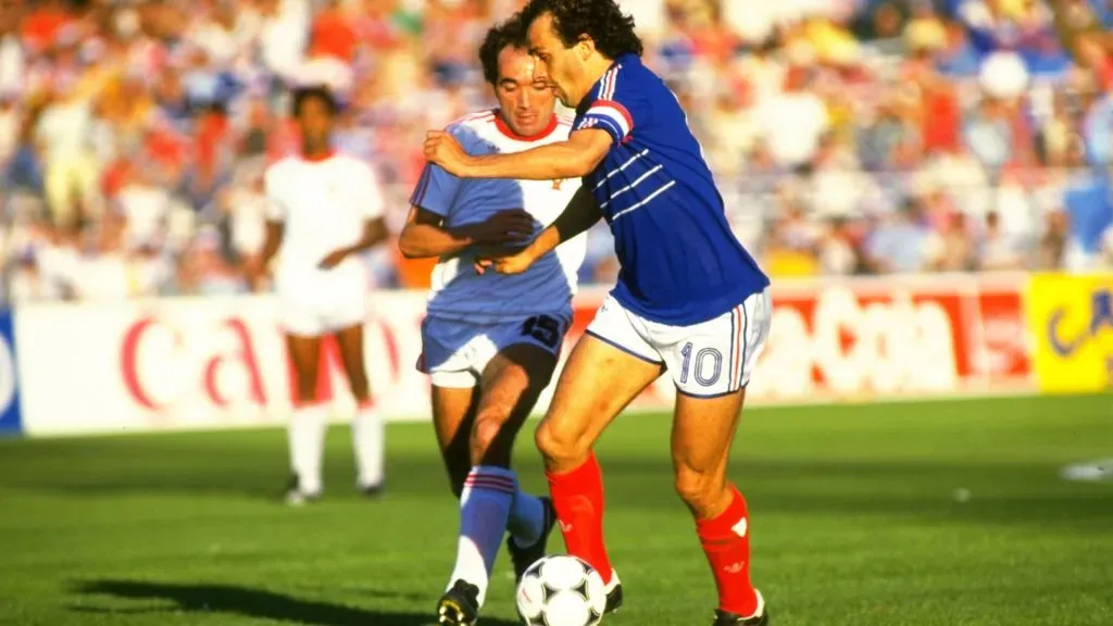 Michel Platini of France in action during the European Championship semi-final against Portugal. Allsport UK /Allsport