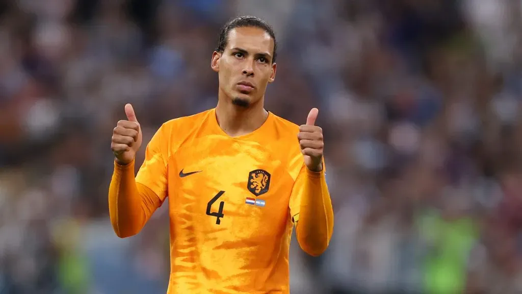 Virgil Van Dijk of Netherlands applauds fans after the team’s defeat in the penalty shoot out during the FIFA World Cup Qatar 2022 quarter final match between Netherlands and Argentina
