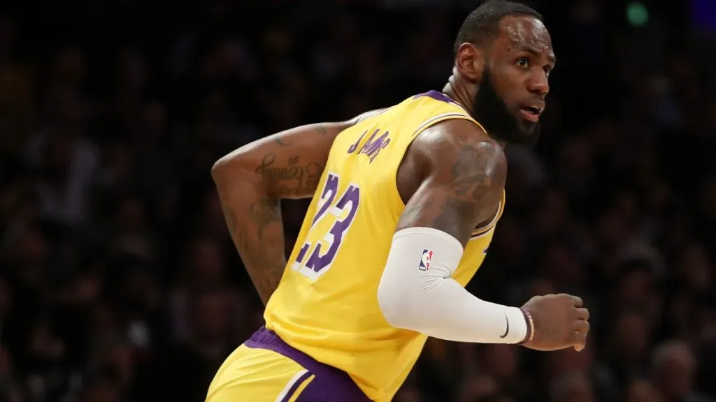 LeBron James #23 of the Los Angeles Lakers runs on the court in a game against the New Orleans Pelicans during the second half at Staples Center on February 25, 2020 in Los Angeles, California. Photo by Katelyn Mulcahy/Getty Images.