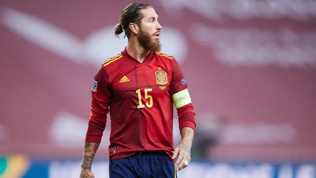 Sergio Ramos of Spain looks on during the UEFA Nations League group stage match between Spain and Germany at Estadio de La Cartuja on November 17, 2020 in Seville, Spain. Photo by Fran Santiago/Getty Images
